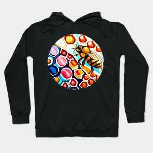 Honeybee on Colorful Honeycomb for Beekeeper Beekeeping Hoodie